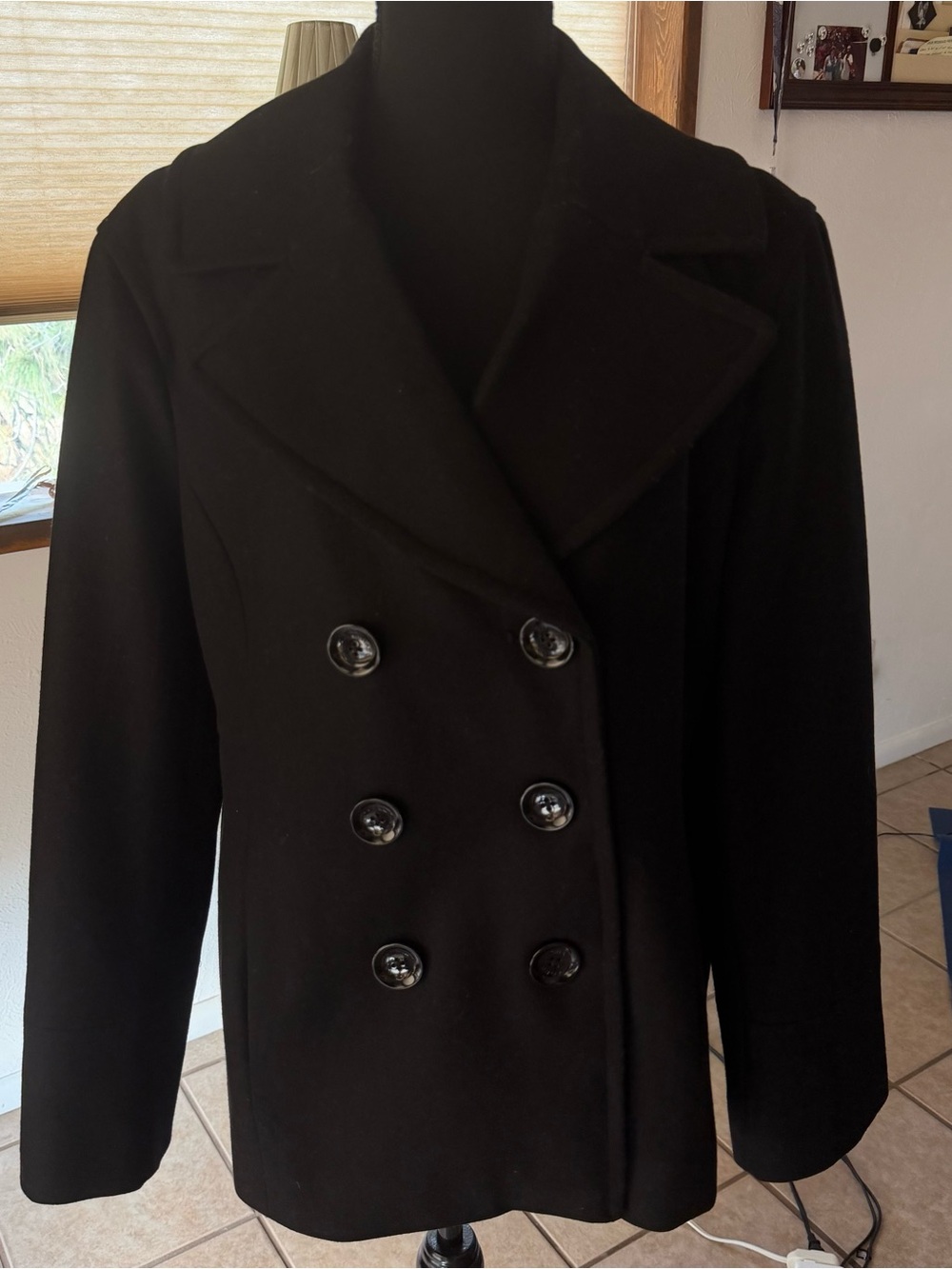 Michael Kors Classic Double-Breasted Black Peacoat